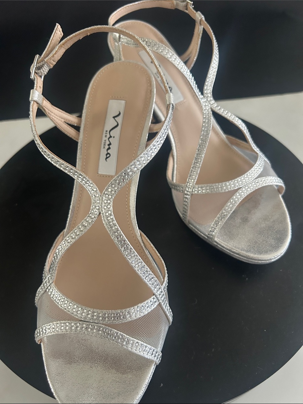 Nina Silver Glitter Strappy Heels